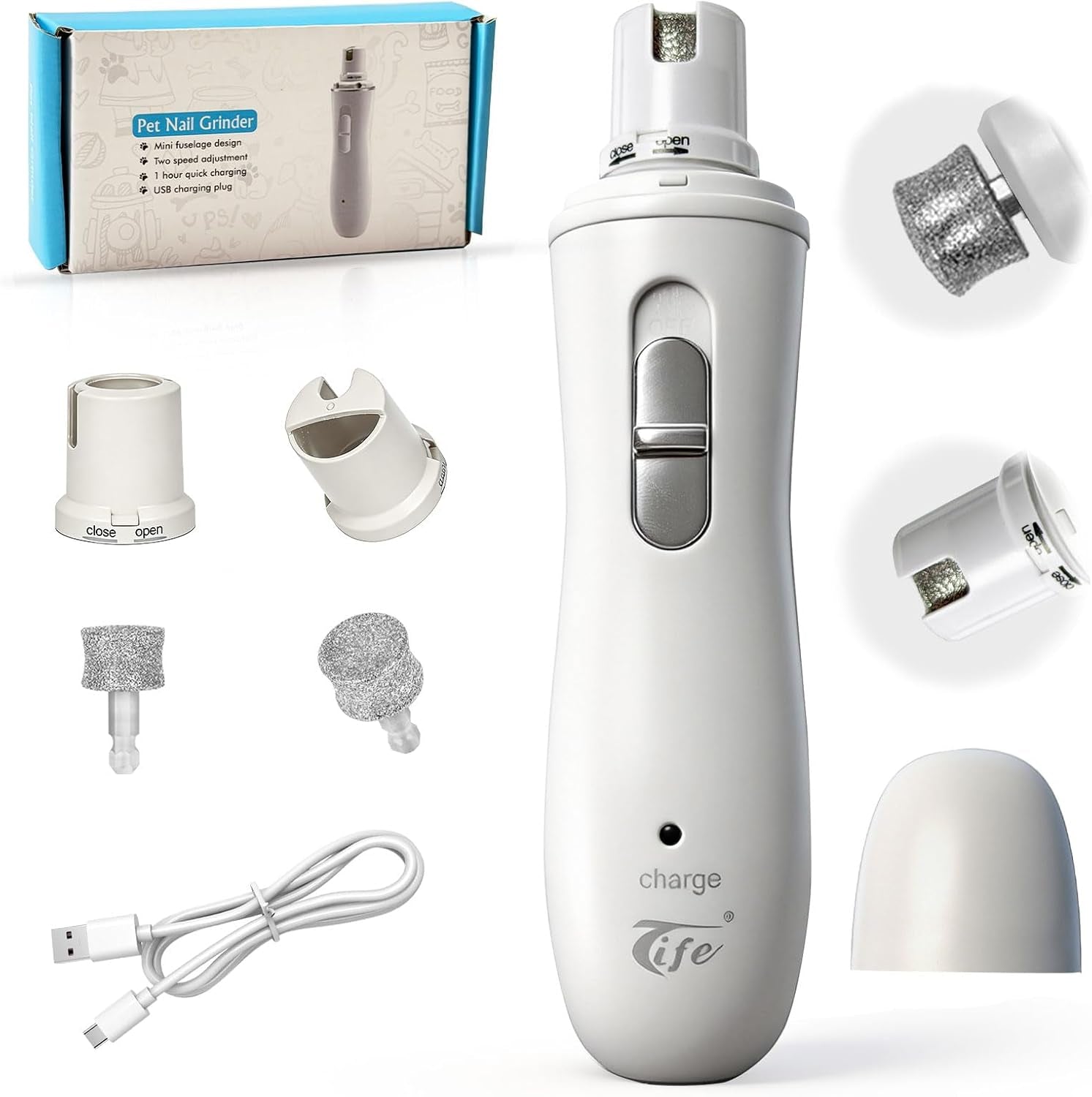 Pet Nail Grinder,2 Speed Electric Rechargeable Dog Nail Trimmer,Quiet and Low-Vibration Pet Nail Grinders,Painless Dog&Cat Grooming Supplies for Large Medium Small Pets (White-528)