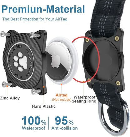 Airtag Dog Collar, Waterproof Air Tag Holder Dog Collar, Luminous & Reflective, Comfortable Padded, Adjustable Pet Collar for Small Medium Large Heavy Duty Dogs,Black, S