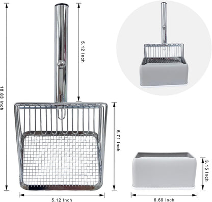 Cat Litter Scoop - Metal Cat Litter Scoop with Holder &Adjustable Sliding Baffle to Switch Size Hole&Speed Sifter - Pooper Scooper for Cats, Efficient Metal Cat Litter Scooper for Cat & Dog Litter Box