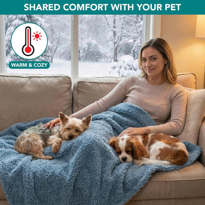 Fluffy Waterproof Dog Blanket for Couch and Bed, Reversible Sherpa Pet Throw, Pee Proof Furniture Protector Sofa Cover, Washable Cat Blanket for Small Medium Dogs and Cats (Dusty Blue, 29X40)