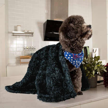 Fluffy Fleece Dog Blankets,Warm Soft Fuzzy Pets Blanket for Puppy,Small,Medium,Large Dogs and Cats,Plush Pet Throws for Bed,Couch,Sofa,Travel (24X29 Inch, Black & Dark Green)