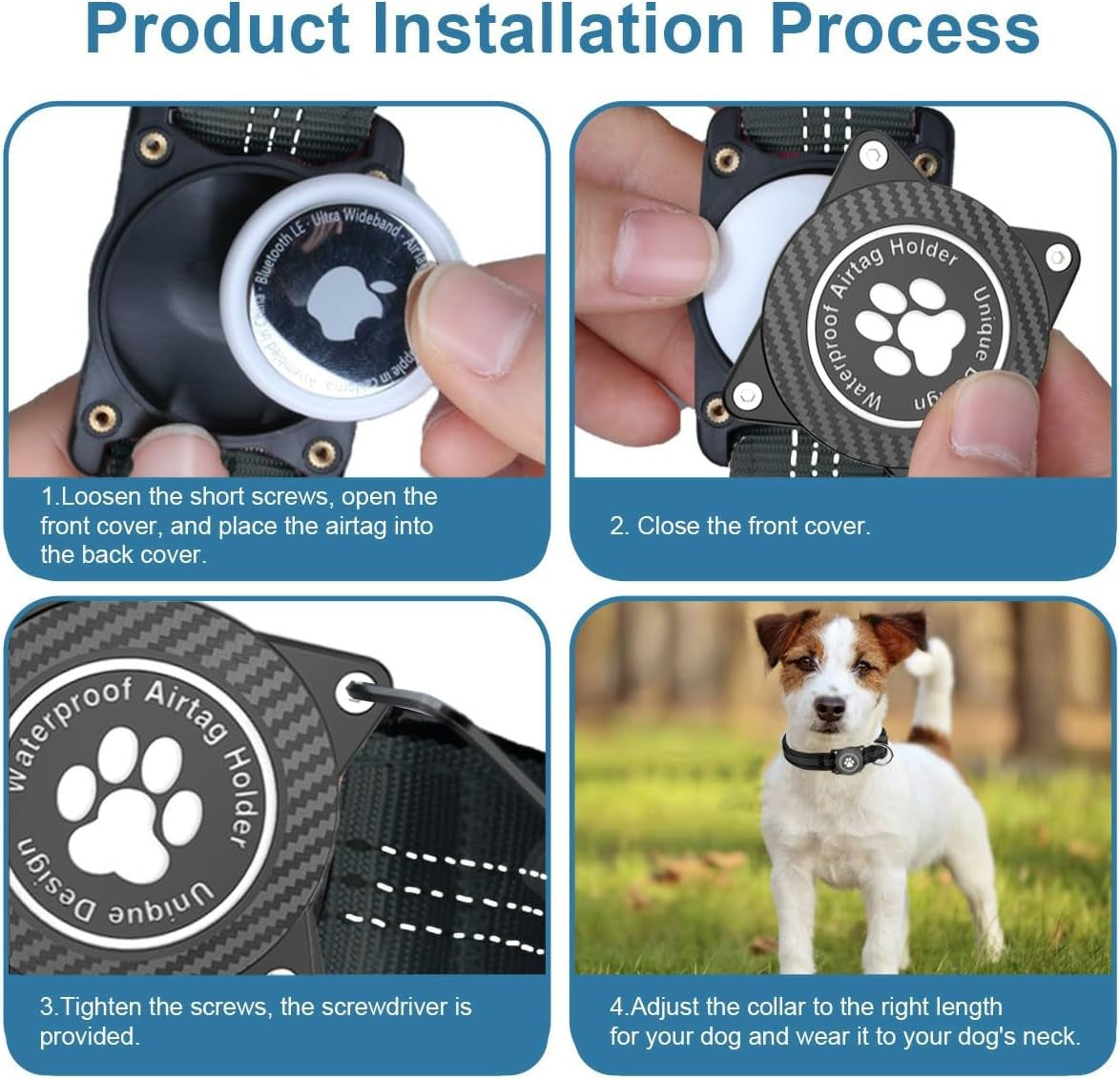 Airtag Dog Collar, Waterproof Air Tag Holder Dog Collar, Luminous & Reflective, Comfortable Padded, Adjustable Pet Collar for Small Medium Large Heavy Duty Dogs,Black, S