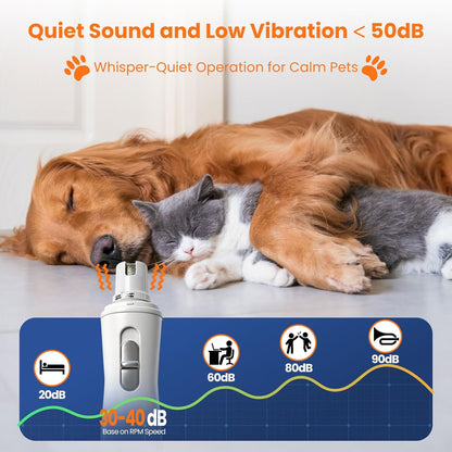 Pet Nail Grinder,2 Speed Electric Rechargeable Dog Nail Trimmer,Quiet and Low-Vibration Pet Nail Grinders,Painless Dog&Cat Grooming Supplies for Large Medium Small Pets (White-528)