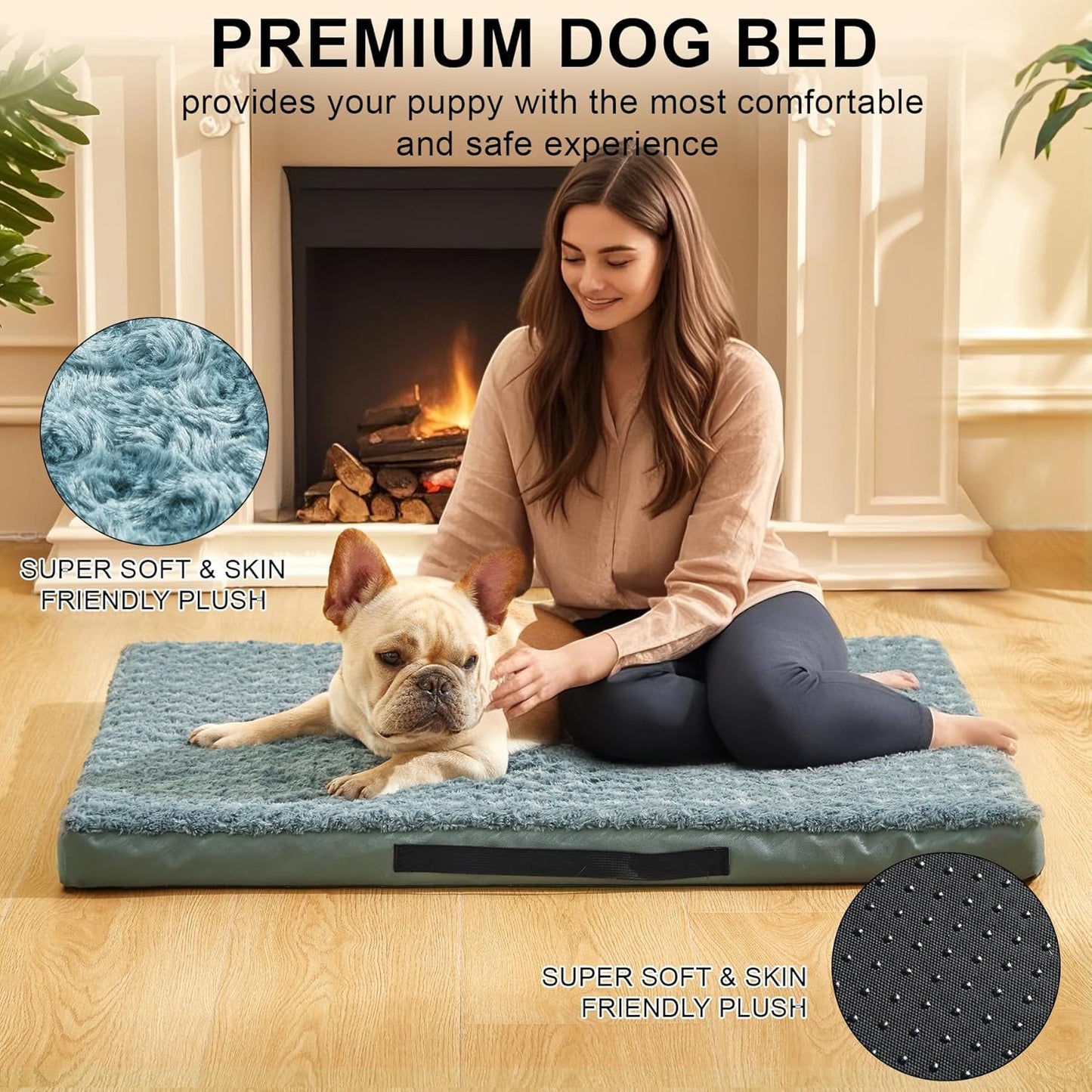 Orthopedic Dog Beds for Crate with Removable Washable Cover Egg-Crate Foam Pet Pad Mat with Anti-Slip Bottom,Waterproof Dog Beds Large Sized，47X30 Inch