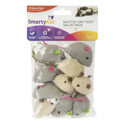 Skitter Critters Value Pack, Soft Plush Catnip Filled Mice Cat Toys, 10 Count
