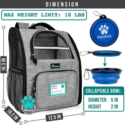 Dog Backpack Carrier for Small Medium Dogs Large Cats up to 18 Lbs, 2 Side Entry, Structured No-Collapse Frame, Airline Approved Ventilated Pet Backpack for Hiking Camping Travel, Grey