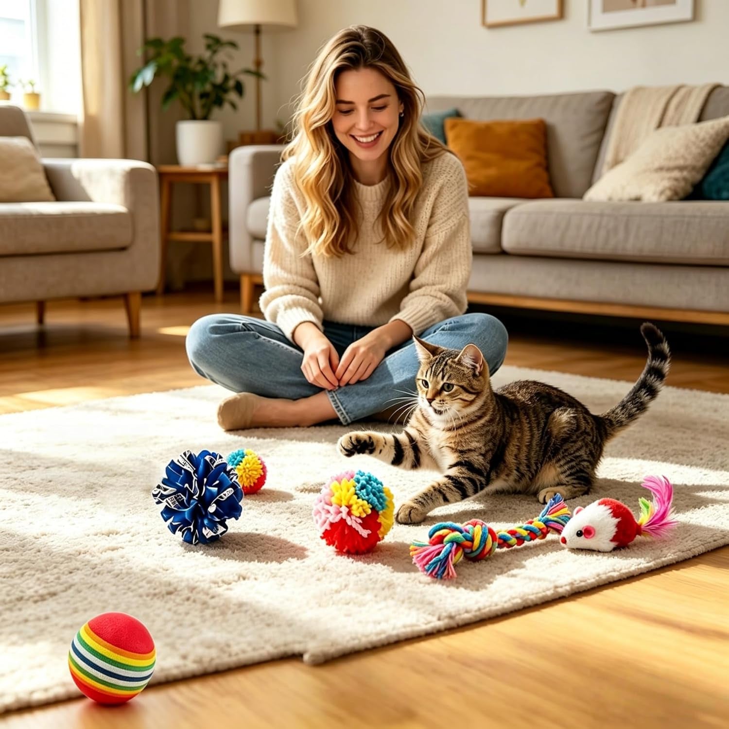 46 PCS Cat Toys for Indoor Cats, Kitten Toys with Cat Spring Toy, Mint Catnip with Crinkle Mouse Ball for Indoor Cats Kittens Exercise