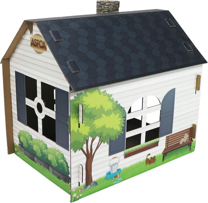 Cardboard Cat House Hideaway Playhouse with Cat Scratcher Scratching Pad 19" L X 13" W X 17" H