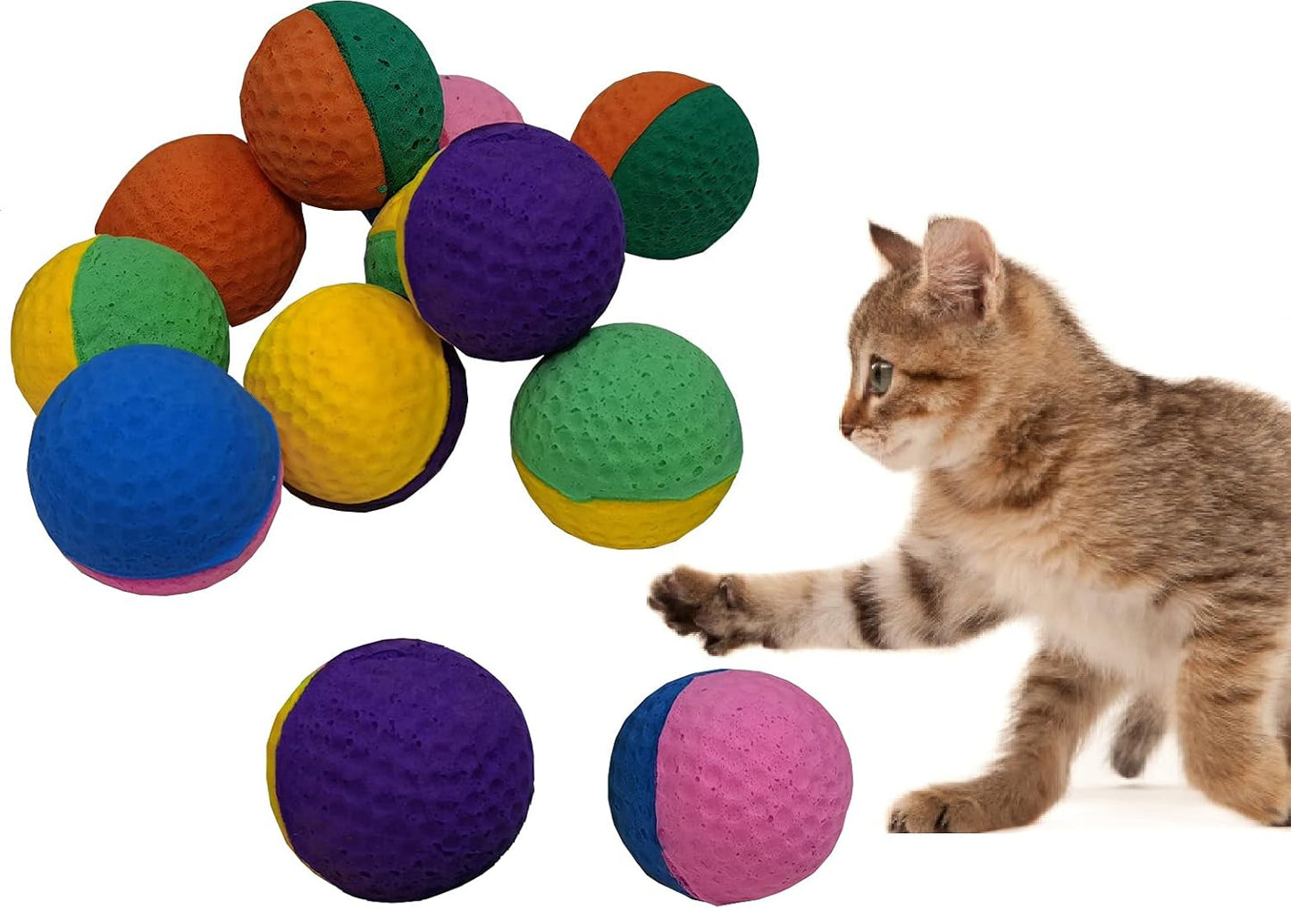 12 Pack Pet Ball Foam Sponge Cat Toy Soft Bouncy Noise Free (12Pcs Pet Foam Sponge)