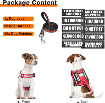 Service Dog Harness and Leash Set, Training Dog Vest with 10 Dog Patches, Emotional Support Therapy Dog Vest Harness for Small Medium Large and Extra Large Dogs(Red, L)