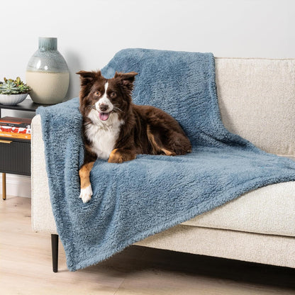 Fluffy Waterproof Dog Blanket for Couch and Bed, Reversible Sherpa Pet Throw, Pee Proof Furniture Protector Sofa Cover, Washable Cat Blanket for Small Medium Dogs and Cats (Dusty Blue, 29X40)