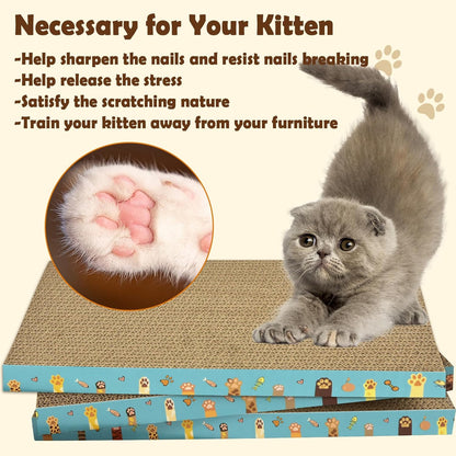 Cardboard Cat Scratcher 3 Pack Refill Reversible Cat Scratching Pad Durable Cat Scratchers for Indoor Cats Kitten to Protect the Furniture (Cat Paws)