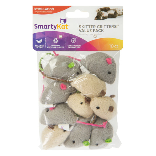 Skitter Critters Value Pack, Soft Plush Catnip Filled Mice Cat Toys, 10 Count