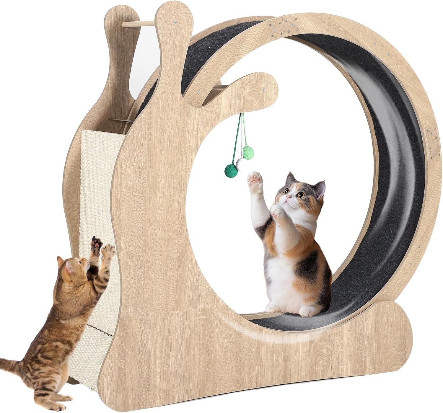 Cat Wheel Exerciser for Indoor Cats, 41'' Large 3-In-1 Cat Treadmill with Scratching Board and Play Balls, Quiet Cats Running Wheel for Kitty Fitness Wood Color