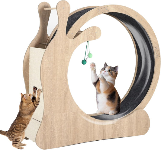Cat Wheel Exerciser for Indoor Cats, 41'' Large 3-In-1 Cat Treadmill with Scratching Board and Play Balls, Quiet Cats Running Wheel for Kitty Fitness Wood Color
