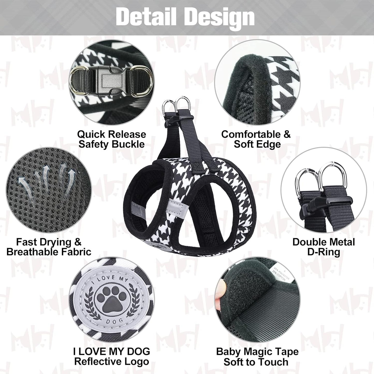 Small Dog Harness and Leash Set,Step in No Choke No Pull Soft Mesh Dog Harnesses Reflective for Extra-Small/Small Medium Puppy Dogs and Cats, Plaid Dog Vest Harness for XS S Pets, Black XXS