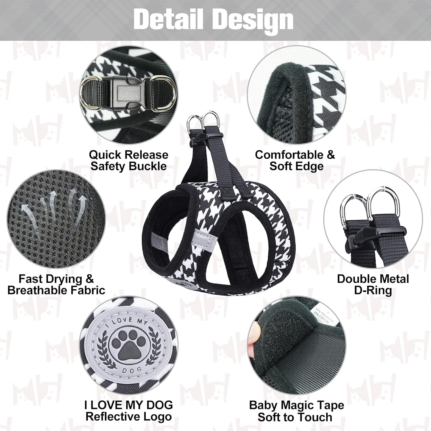 Small Dog Harness and Leash Set,Step in No Choke No Pull Soft Mesh Dog Harnesses Reflective for Extra-Small/Small Medium Puppy Dogs and Cats, Plaid Dog Vest Harness for XS S Pets, Black XXS