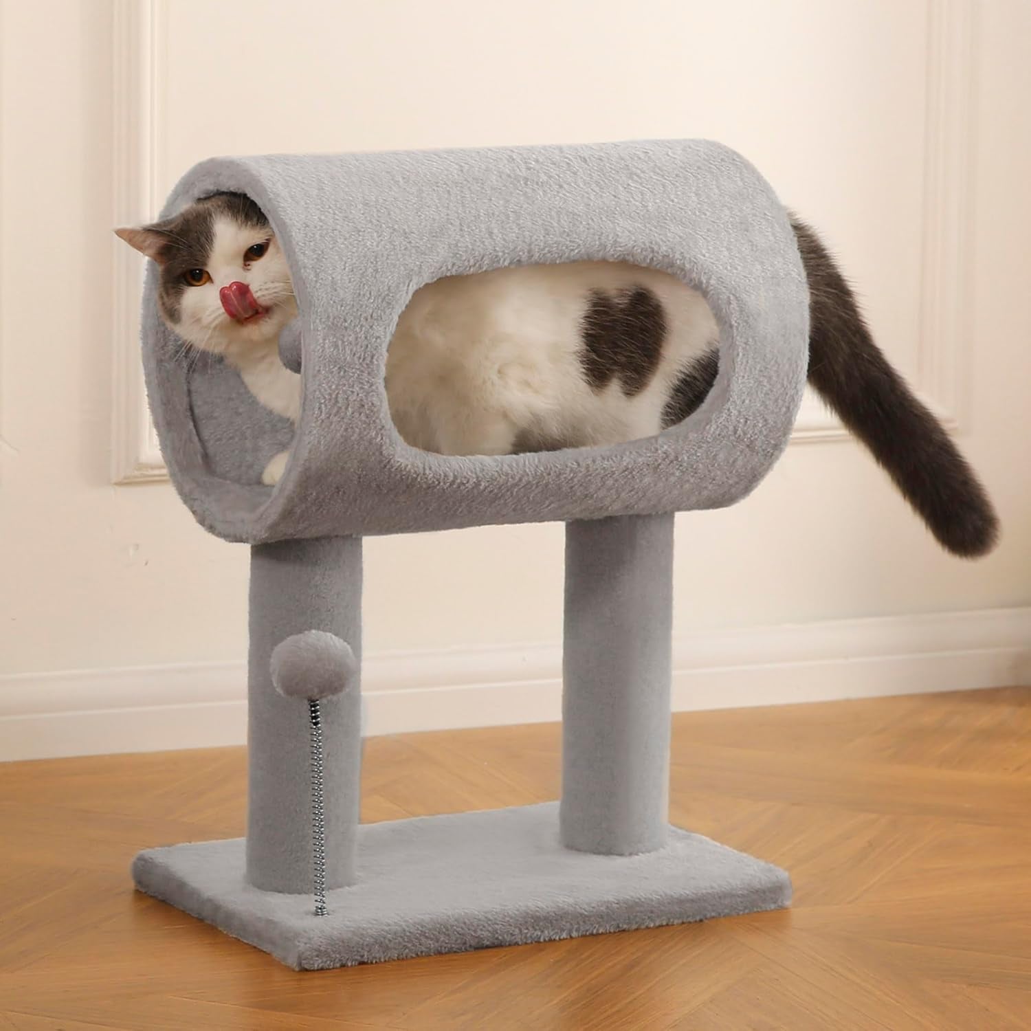 Scratching Post 20.5" Cat Tree with Tunnel Carpet Cat Tower Kitten Tree Cat Tree with Hanging Ball for Indoor Cat, Grey