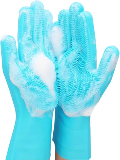 Pet Grooming Gloves, Heat Resistant Silicone Gloves，Silicone Hair Removal Mitt for Dogs and Cats,Cat Bathing Gloves ，Cat and Dog Massage Products， Blue。