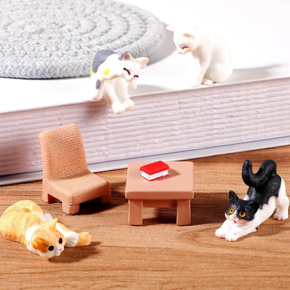 7 Pcs Realistic Cat Figurines Set Hand Painted Mini Cat Decor Cake Toppers Kitten Miniature Toys Easter Eggs Christmas Birthday Gift Dollhouse Cats Role Play Figurines