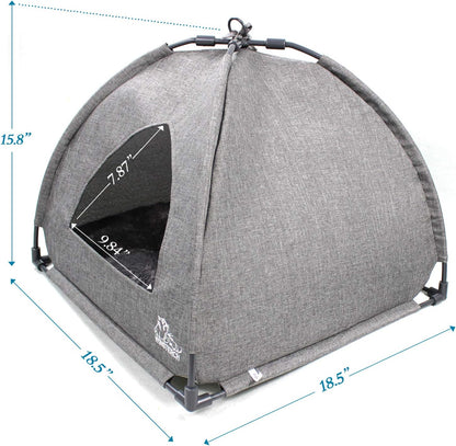 Cat Bed Cave for Indoor Cats, Small Pet Tent Cave for Cats, Kittens, and Small Dogs, Warming Cat House with Removable Washable Cushion (18.5'‘ X 18.5’' X 15.8'', Grey)