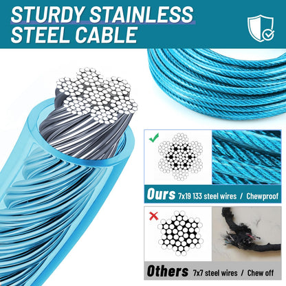 Dog Runner for Yard, Heavy Duty 100FT Dog Runs for outside with 10FT Tie Out Cable, Trolley System Zipline for Large Dogs up to 250Lbs, Chew Proof Run Cable for Camping