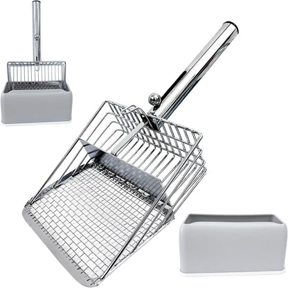 Cat Litter Scoop - Metal Cat Litter Scoop with Holder &Adjustable Sliding Baffle to Switch Size Hole&Speed Sifter - Pooper Scooper for Cats, Efficient Metal Cat Litter Scooper for Cat & Dog Litter Box