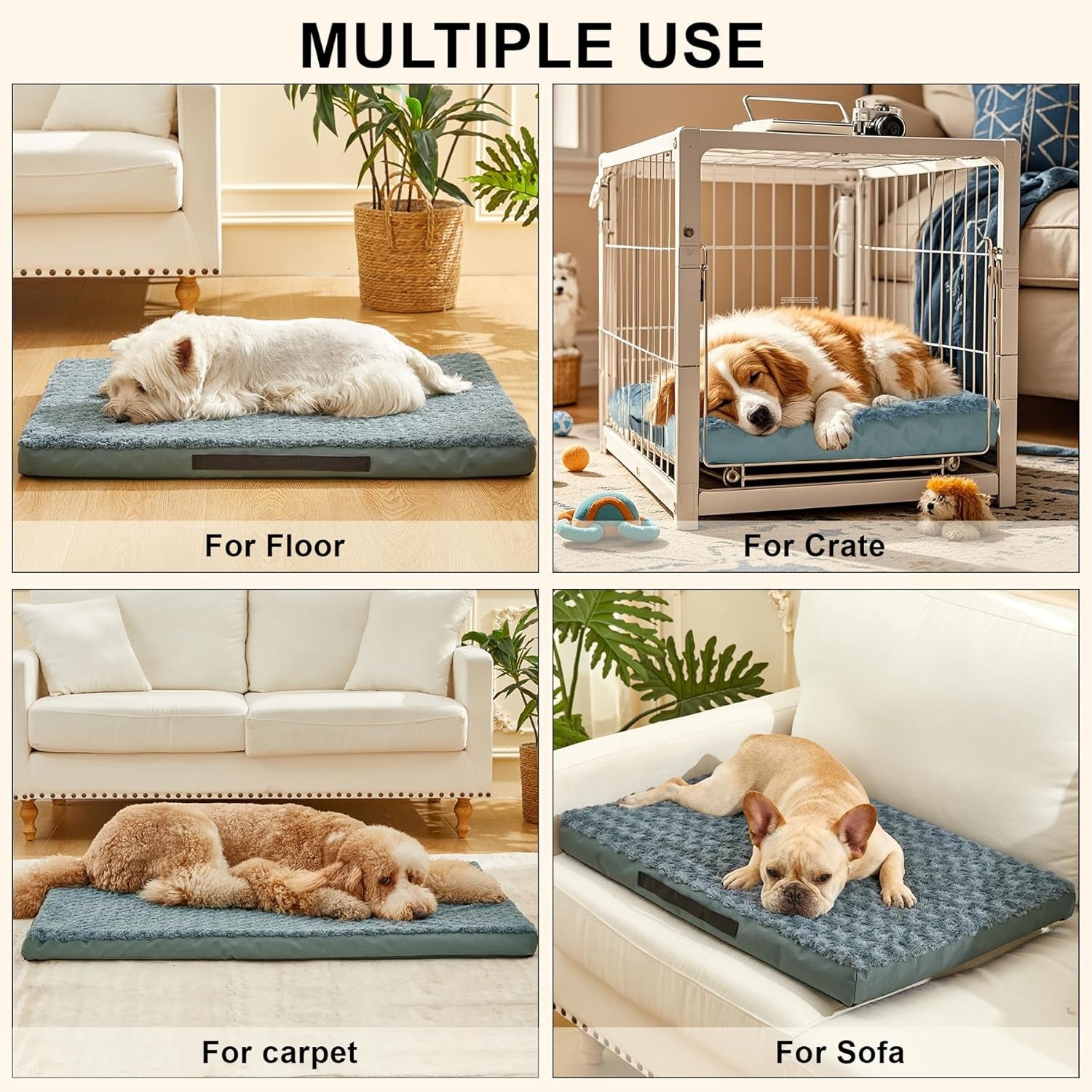 Orthopedic Dog Beds for Crate with Removable Washable Cover Egg-Crate Foam Pet Pad Mat with Anti-Slip Bottom,Waterproof Dog Beds Large Sized，47X30 Inch