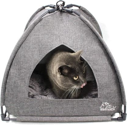Cat Bed Cave for Indoor Cats, Small Pet Tent Cave for Cats, Kittens, and Small Dogs, Warming Cat House with Removable Washable Cushion (18.5'‘ X 18.5’' X 15.8'', Grey)
