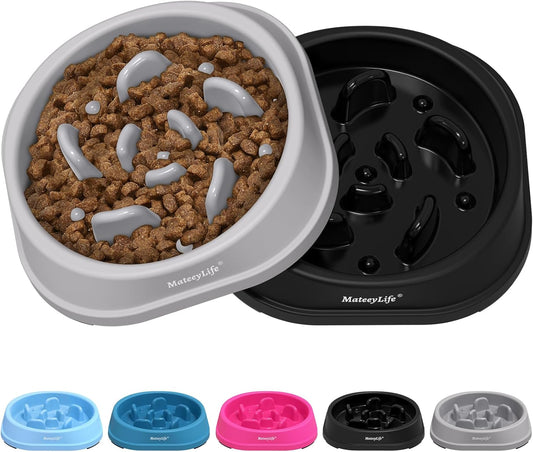 Small Slow Feeder Cat Bowls 2PCS, Anti-Choking Puzzle Cat Food Bowls, Anti-Slip Interactive Dog Feeding Slow down Eating, Bloat Stop Maze Dishes Dog Feeder for Small Breeds 1 Cup Gray&Black