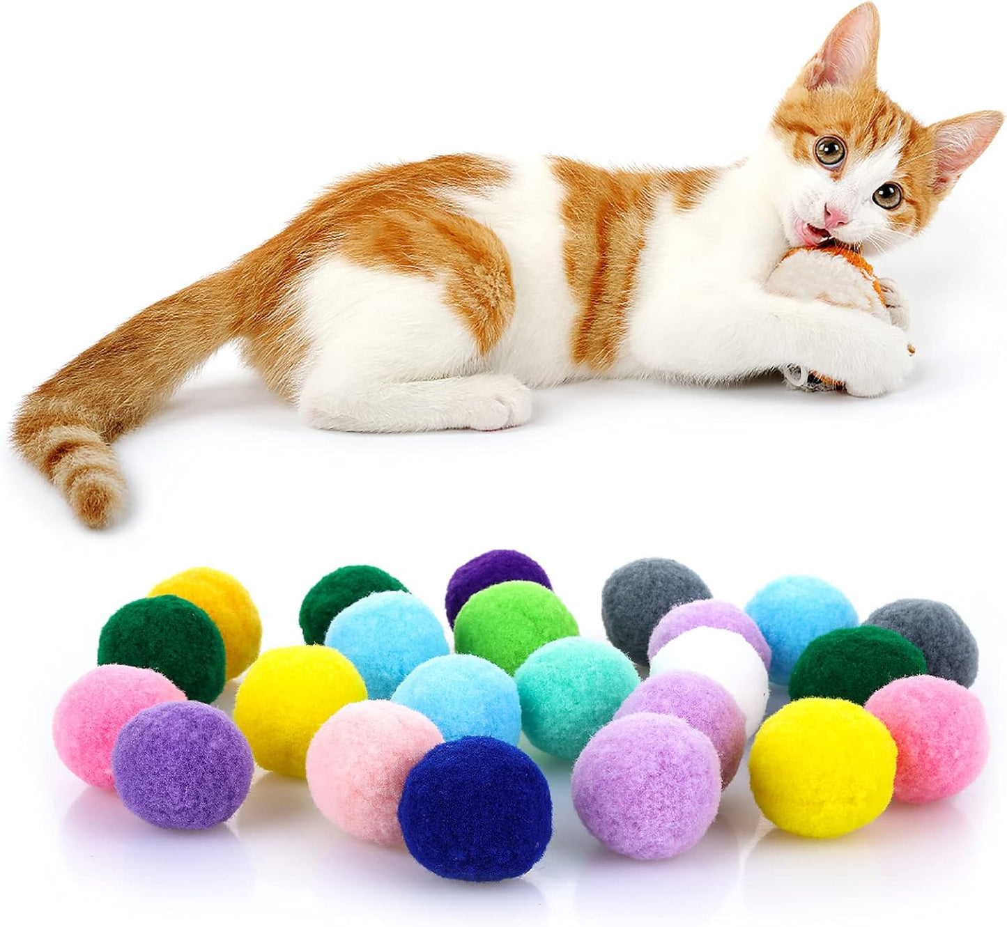 Large Cat Toy Balls, Soft Cat Balls 1Inch Kitten Pom Poms Ball Cat Play Toy (30 Pcs)